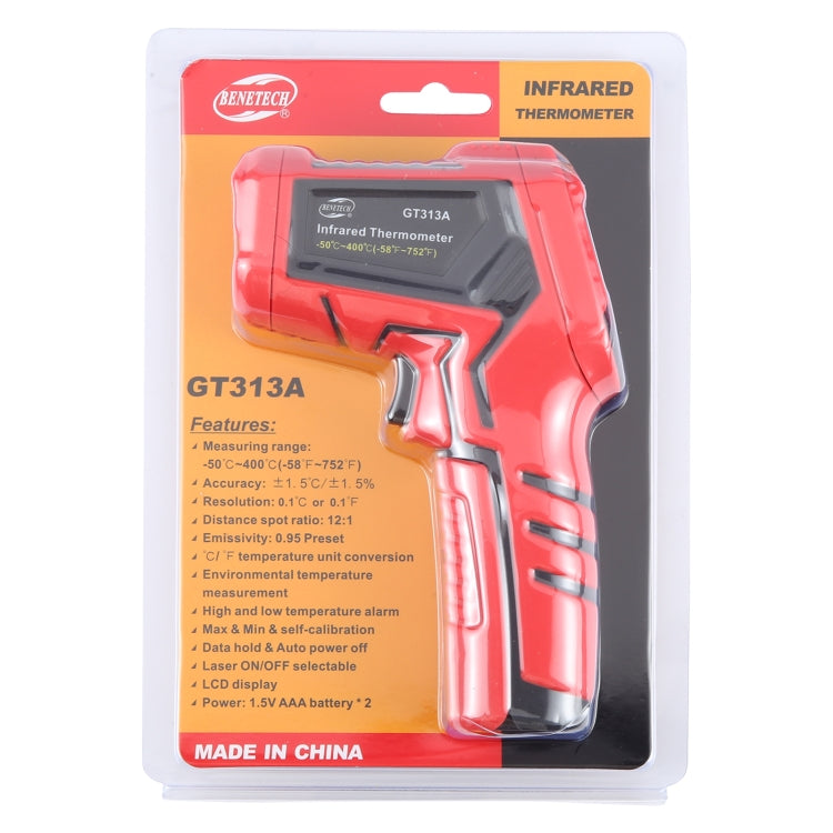 Termometro a infrarossi con display LCD BENETECH GT313A, batteria non inclusa, GT313A