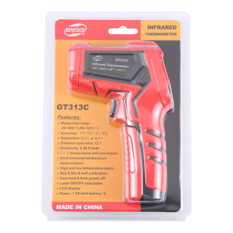 Termometro a infrarossi con display LCD BENETECH GT313C, batteria non inclusa, GT313C