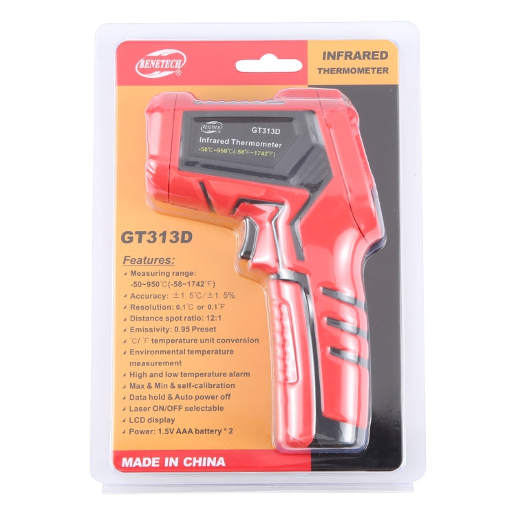 Termometro a infrarossi con display LCD BENETECH GT313D, batteria non inclusa, GT313D