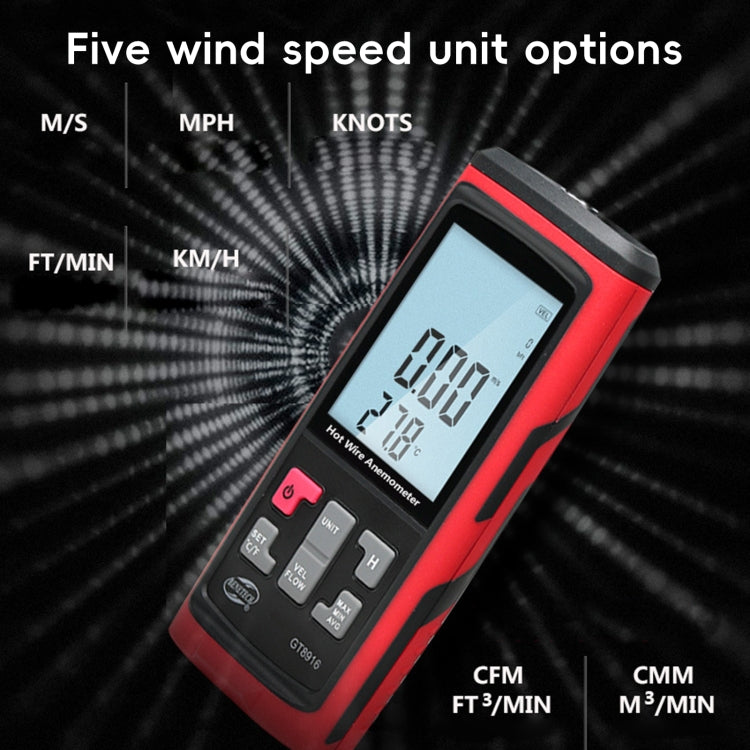 Anemometro digitale portatile a filo caldo LCD BENETECH GT8616, GT8616 Hot Wire Anemometer