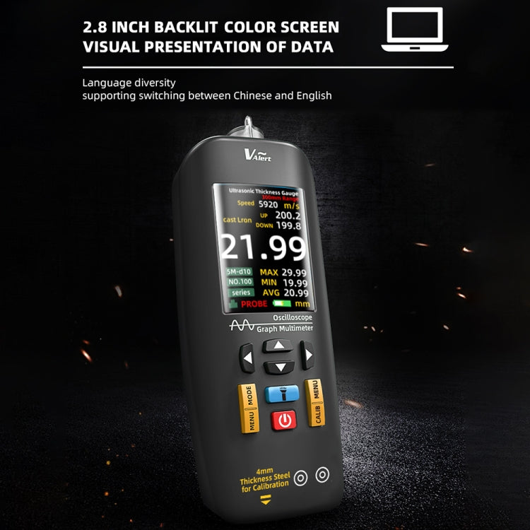 BSIDE T7 Misuratore di spessore ad ultrasuoni con schermo a colori TFT da 2,8 pollici, T7