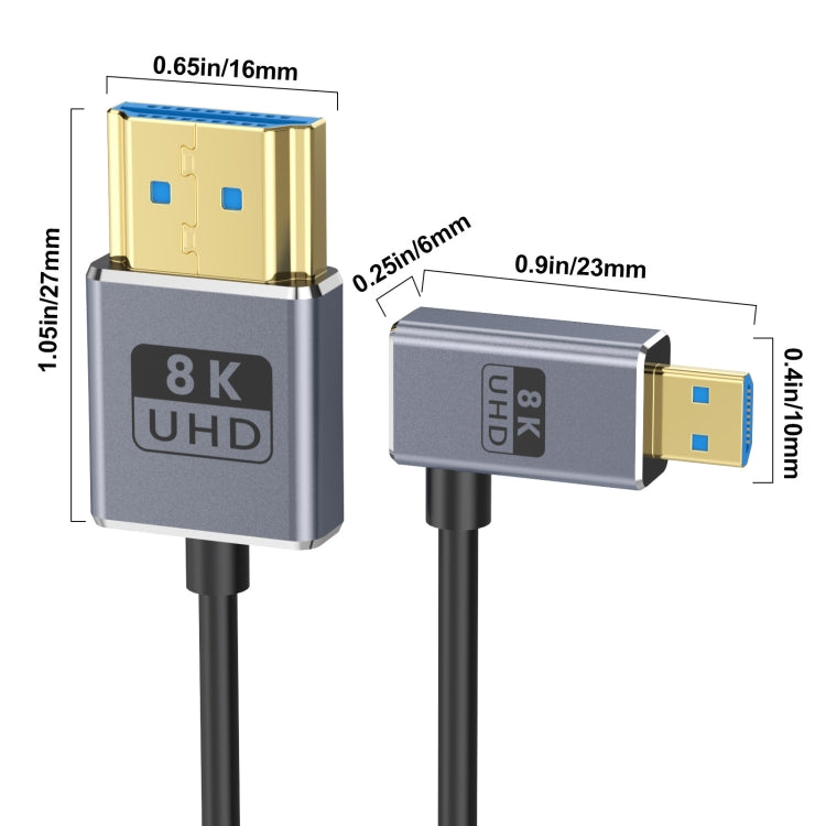 Cavo di collegamento video coassiale Micro HDMI a HDMI 8K UHD 48 Gbps da 30 cm, 30cm Right Elbow, 30cm Straight Head, 30cm Left Elbow