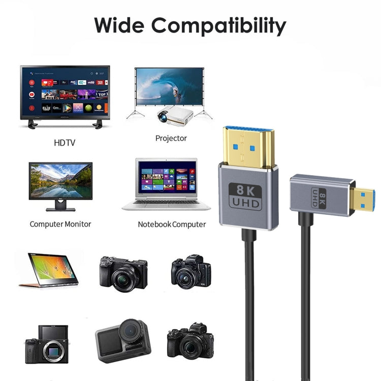 Cavo di collegamento video coassiale Micro HDMI a HDMI 8K UHD 48 Gbps da 30 cm, 30cm Right Elbow, 30cm Straight Head, 30cm Left Elbow