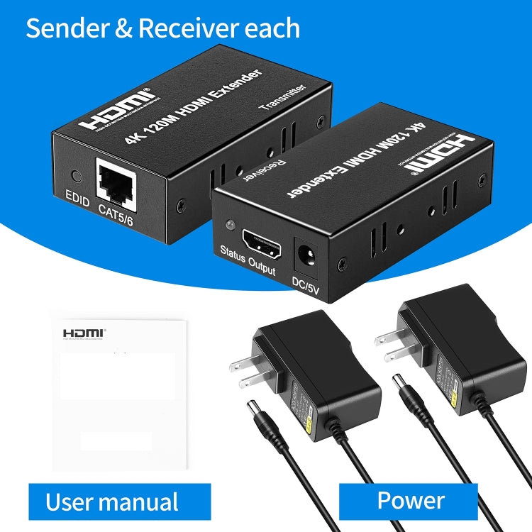 Extender di rete HDMI 4K a RJ45, distanza di trasmissione: 120 m, US Plug, UK Plug, AU Plug
