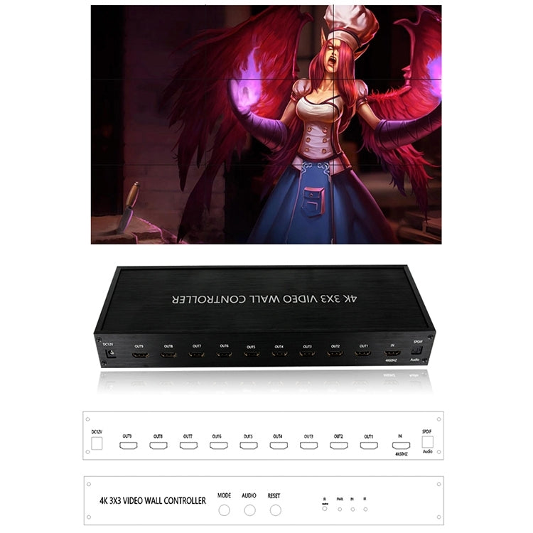 NK-BT88 4K 3x3 HDMI Video Wall Controller Processore di giunzione multischermo con telecomando, UK Plug, US Plug