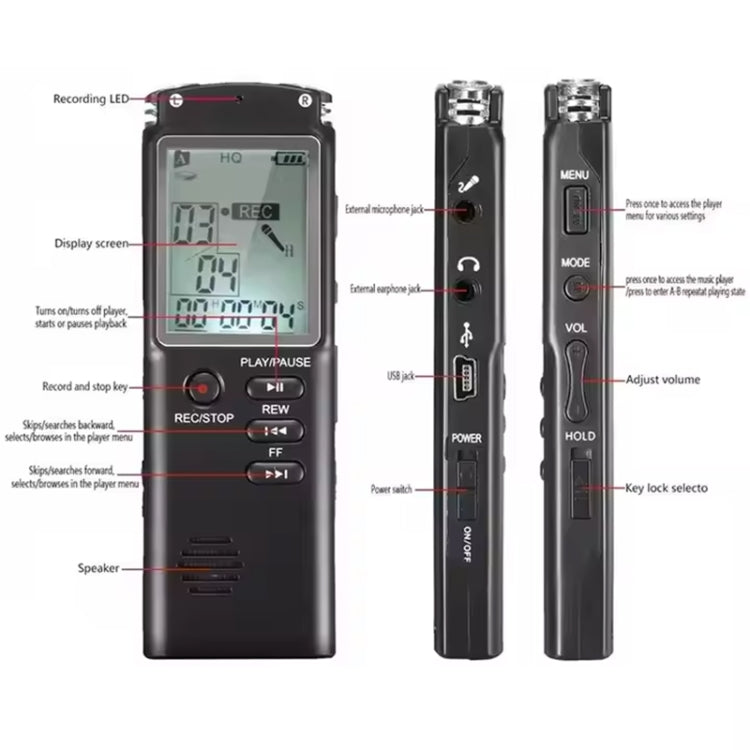 T60 Smart HD Registratore vocale con cancellazione del rumore Lettore MP3, T60