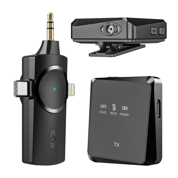 AP009 Microfono Lavalier wireless da uno a due con ricevitore 3 in 1, One to Two