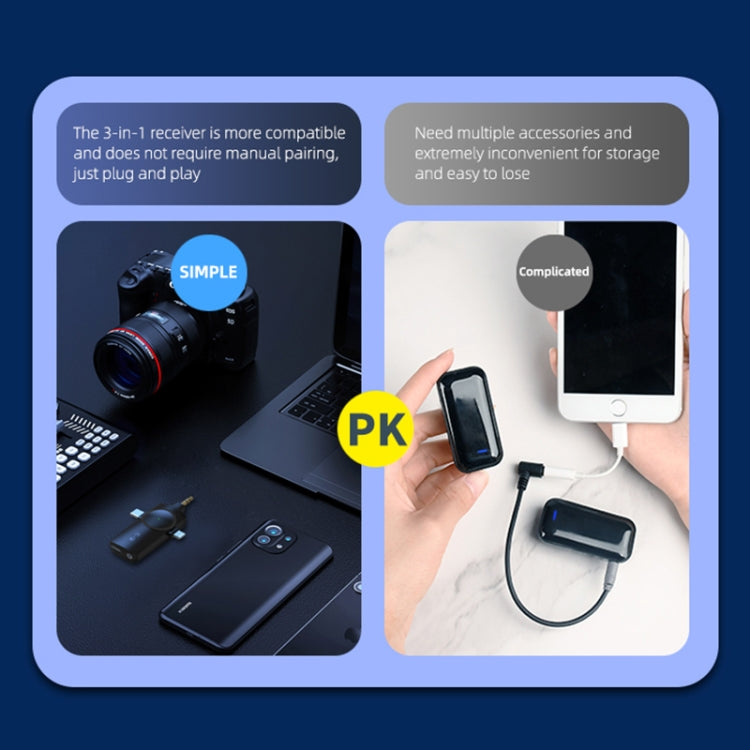 AP009 Microfono Lavalier wireless da uno a due con ricevitore 3 in 1, One to Two