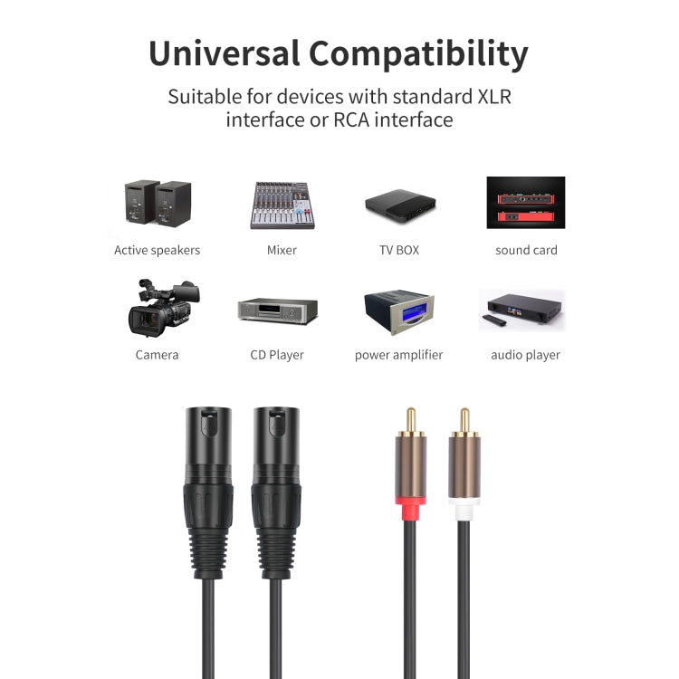 Cavo audio bilanciato da 2 RCA maschio a 2 XLR maschio, 1.5m, 3m