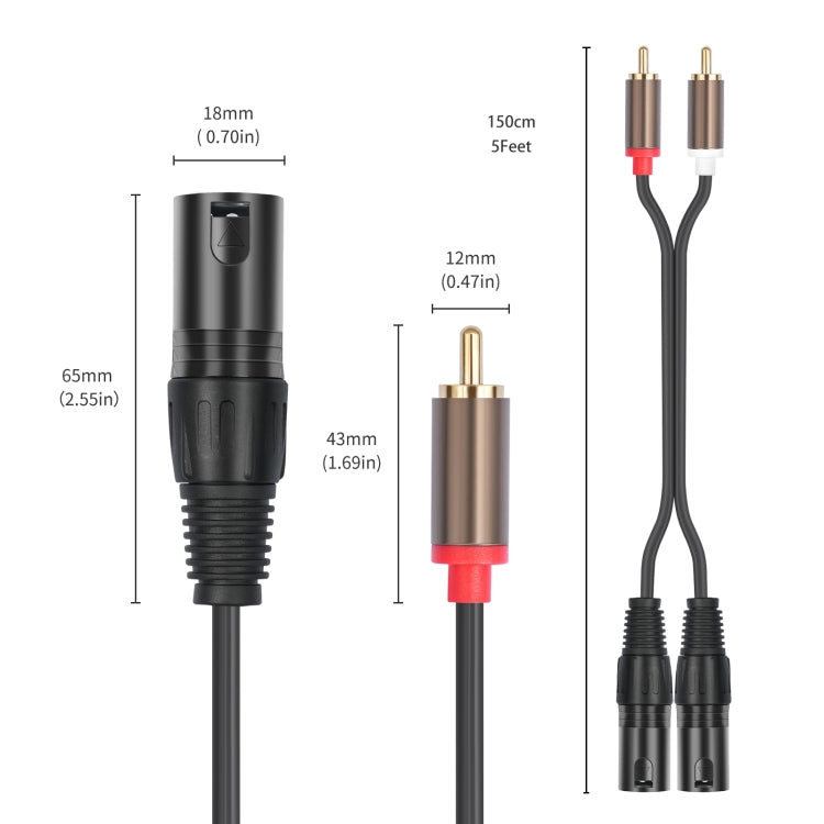 Cavo audio bilanciato da 2 RCA maschio a 2 XLR maschio, 1.5m, 3m