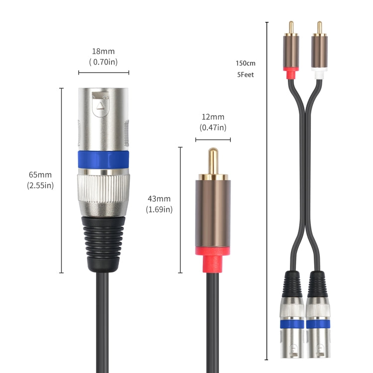 Cavo audio da 2 RCA maschio a 2 XLR 3 pin maschio, 1.5m, 3m