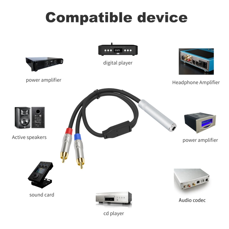 Cavo audio stereo TRS femmina da 6,35 mm 1/4 a doppio RCA maschio tipo Y, 6.35mm F to 2 RCA