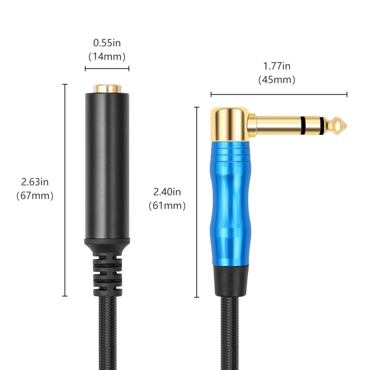 Cavo audio per chitarra elettrica da 6,35 mm 1/4 TRS maschio stereo a gomito femmina, 0.3m, 1m, 1.8m