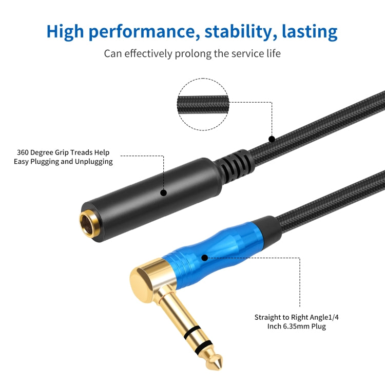 Cavo audio per chitarra elettrica da 6,35 mm 1/4 TRS maschio stereo a gomito femmina, 0.3m, 1m, 1.8m