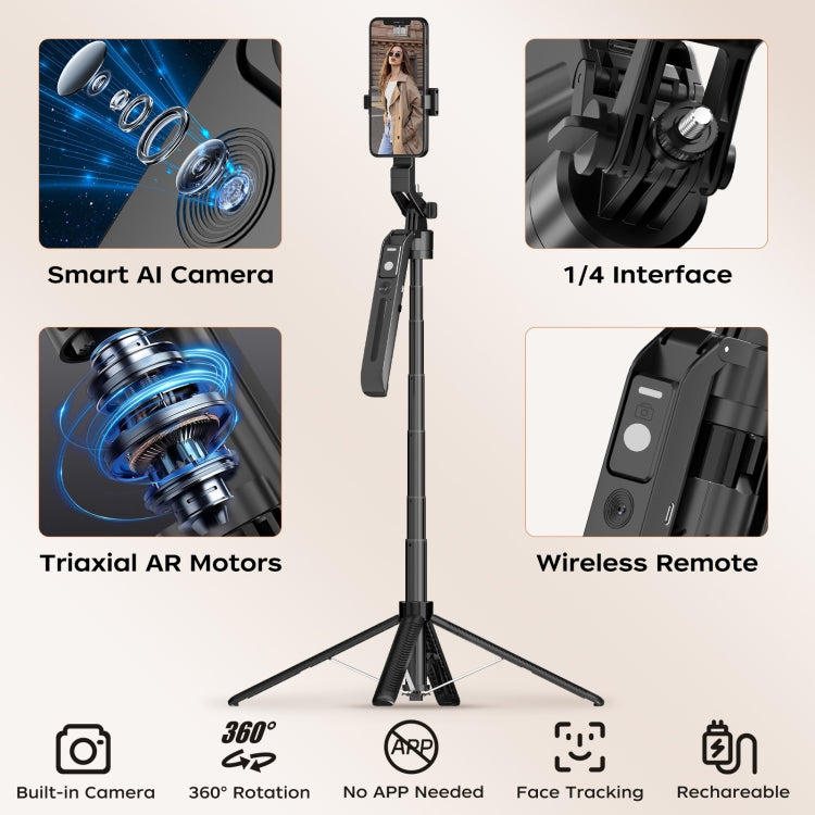 FUNSNAP A6 360 gradi Al Gimbal Selfie Stick Smart Face Tracking Treppiede integrato, A6