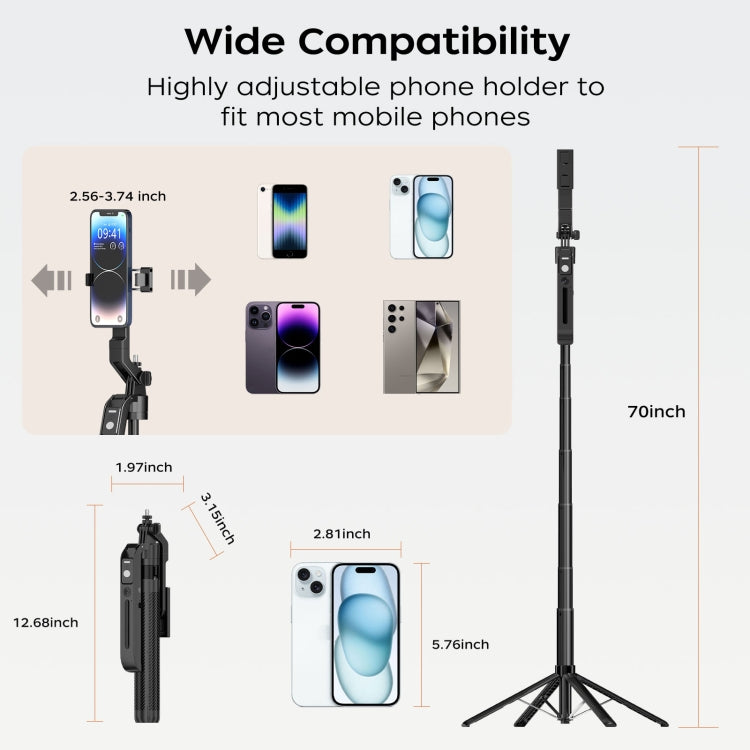 FUNSNAP A6 360 gradi Al Gimbal Selfie Stick Smart Face Tracking Treppiede integrato, A6