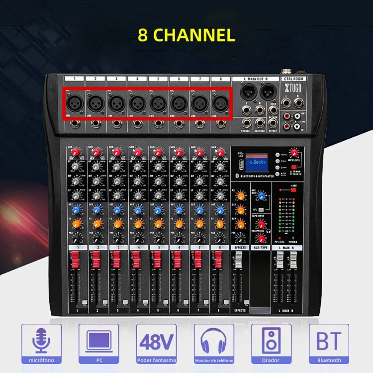 XTUGA CT80X Mixer audio a 8 canali, console di missaggio per DJ con alimentazione a 48 V, CT80X