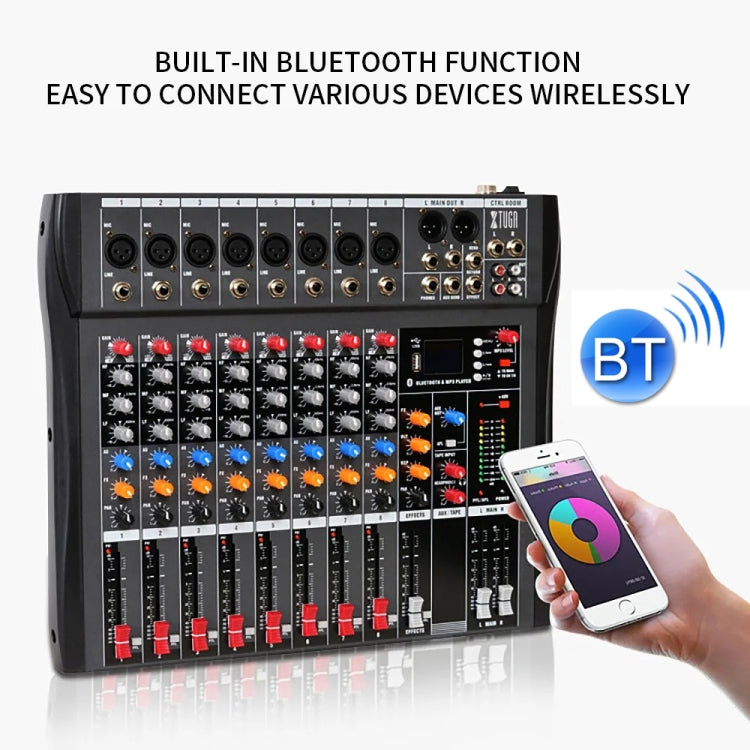 XTUGA CT80X Mixer audio a 8 canali, console di missaggio per DJ con alimentazione a 48 V, CT80X