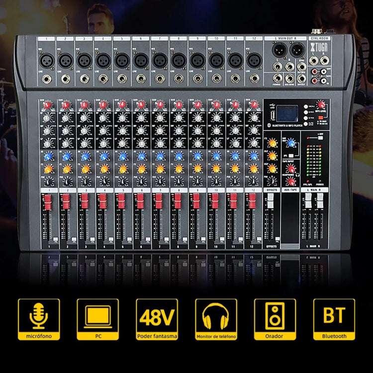 XTUGA CT120X Mixer audio a 12 canali, console di missaggio per DJ con alimentazione a 48 V, CT120X