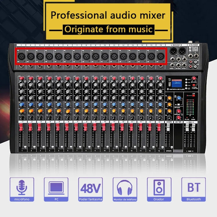 XTUGA CT160X Mixer audio a 16 canali, console di missaggio per DJ con alimentazione a 48 V, CT160X