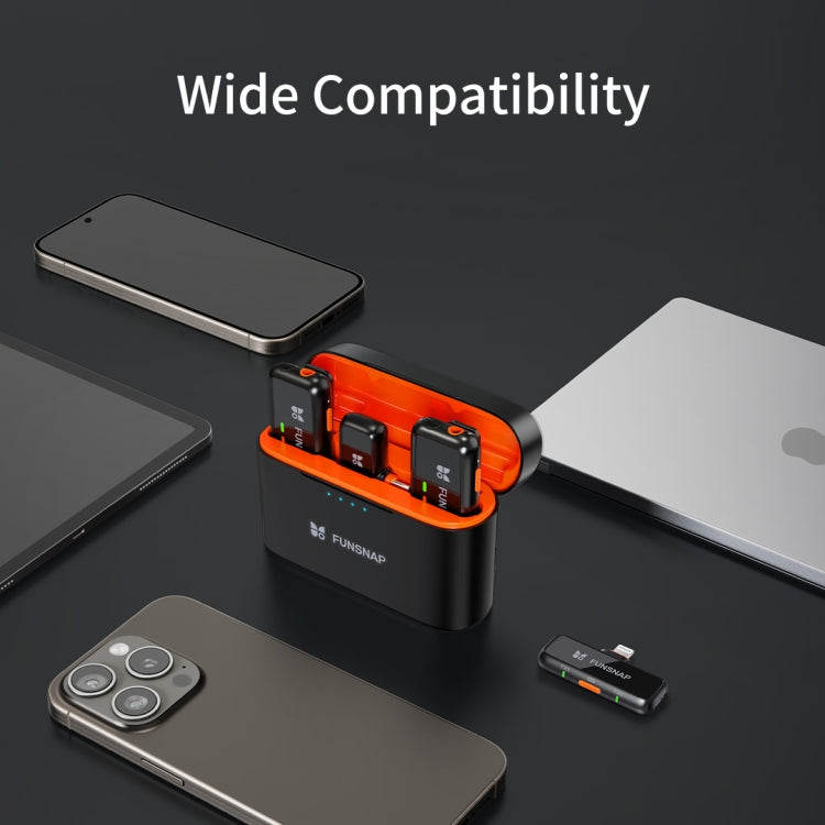 Microfono wireless Lavalier FUNSNAP S6, 2 RX + 2 TX with Charging Case, Type-C RX + 2 TX with Charging Case, 8 Pin RX + 2 TX with Charging Case, Type-C RX + 1 TX, 8 Pin RX + 1 TX