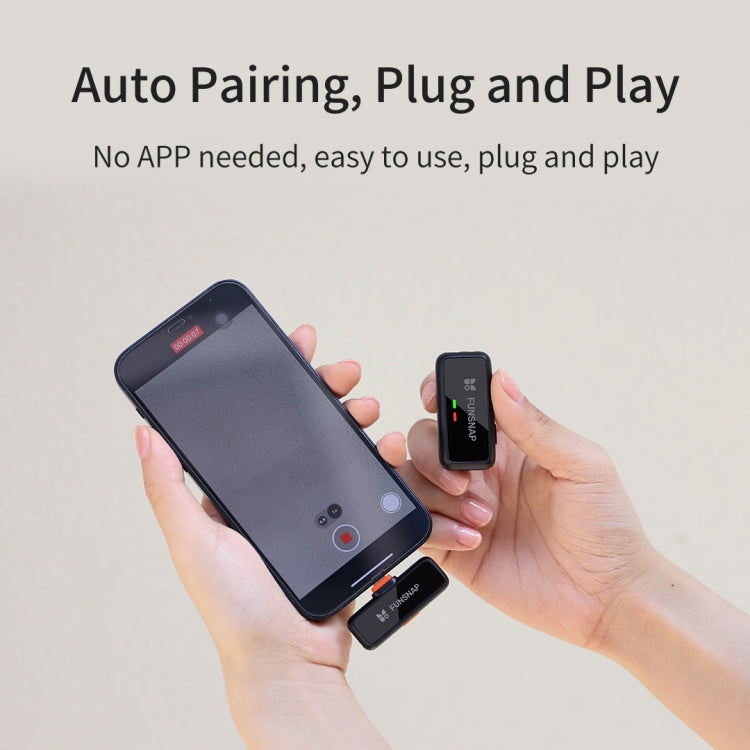 Microfono wireless Lavalier FUNSNAP S6, 2 RX + 2 TX with Charging Case, Type-C RX + 2 TX with Charging Case, 8 Pin RX + 2 TX with Charging Case, Type-C RX + 1 TX, 8 Pin RX + 1 TX
