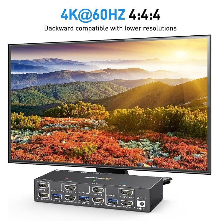 KC-KVM302AS 4K 60Hz USB3.0 / HDMI Doppio Monitor KVM Switch, US Plug, UK Plug, AU Plug