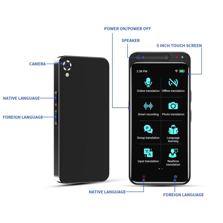 VORMOR Z6 5.0 pollici HD Touch Screen Traduttore intelligente AI 139 lingue con traduzione offline / traduzione di foto