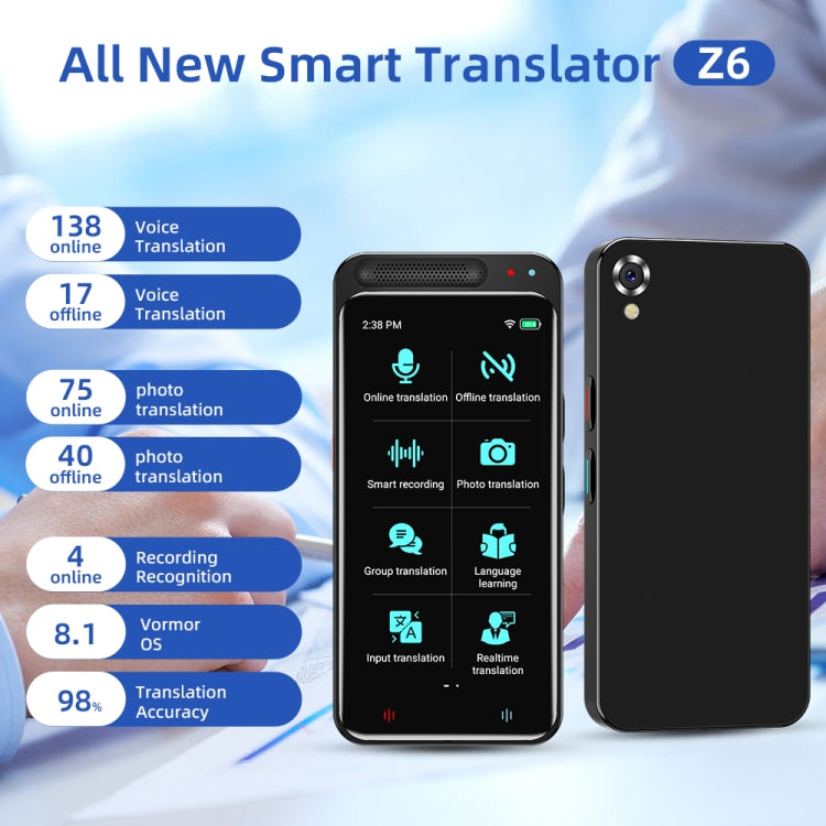 VORMOR Z6 5.0 pollici HD Touch Screen Traduttore intelligente AI 139 lingue con traduzione offline / traduzione di foto