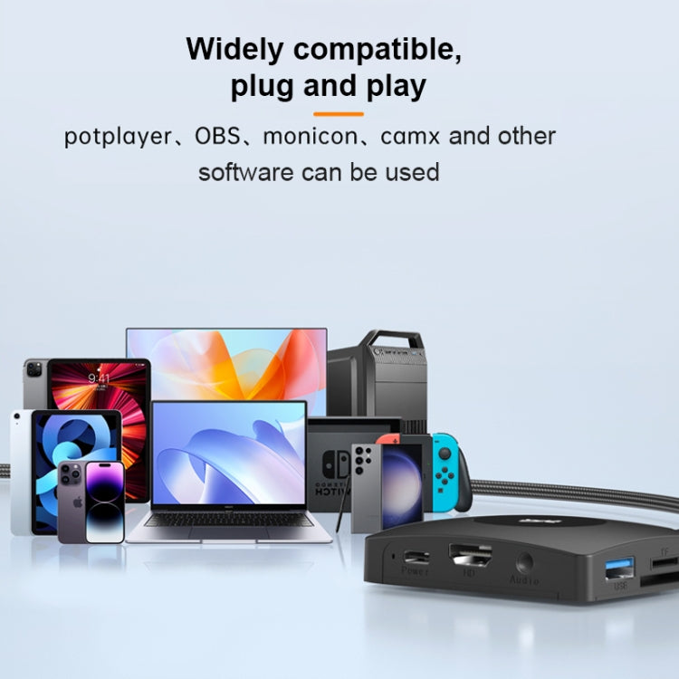 YCE-Z70A Tipo-C a PD 3.0, USB 3.0x2 + SD/TF, 3.5mm e scheda di acquisizione video per docking station HD1.4