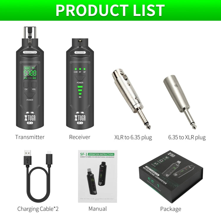 XTUGA SF-1 Trasmettitore e ricevitore XLR wireless Adattatore wireless UHF per microfono cablato / chitarra, SF-1