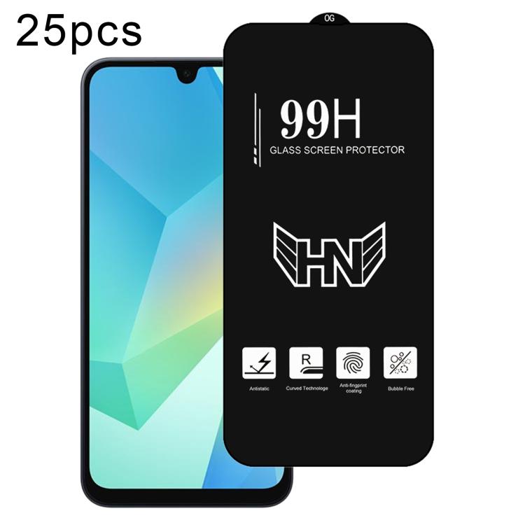 25 pezzi di pellicola in vetro temperato a schermo intero con grande arco in alluminio, For Samsung Galaxy A16, For Samsung Galaxy A16 5G, For Samsung Galaxy A06, For Samsung Galaxy A25, For Samsung Galaxy A15 5G, For Samsung Galaxy A55