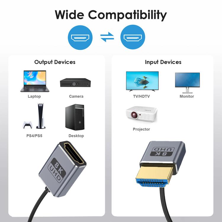 Cavo HDMI 2.1 coassiale a spirale da 0,7 m 8K 48 Gbps, Male to Female Up Elbow, Male to Female Down Elbow, Male to Female Right Elbow, Male to Female Straight, Male to Female Left Elbow
