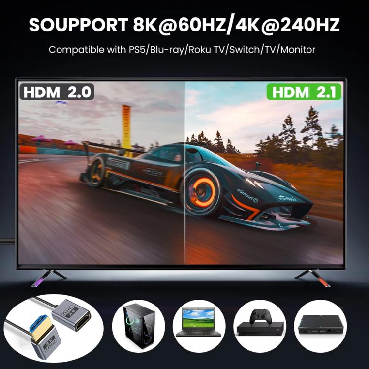 Cavo HDMI 2.1 coassiale a spirale da 0,7 m 8K 48 Gbps, Male to Female Up Elbow, Male to Female Down Elbow, Male to Female Right Elbow, Male to Female Straight, Male to Female Left Elbow