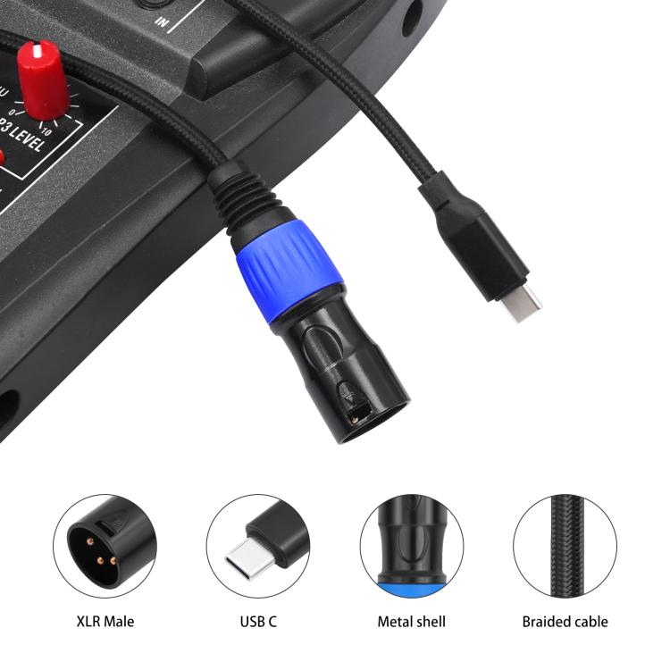 Cavo audio stereo con uscita da tipo C maschio a XLR maschio TY015, 1m, 2m, 3m