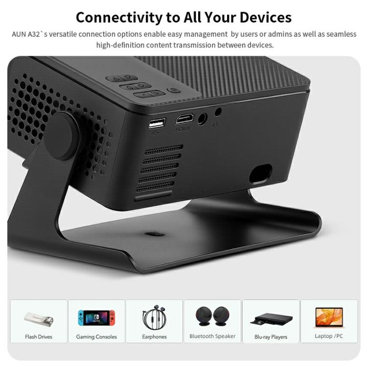Proiettore intelligente AUN A32 1280x720P 200ANSI D3100 CPU WIFI Display, US Plug, UK Plug, AU Plug, EU Plug