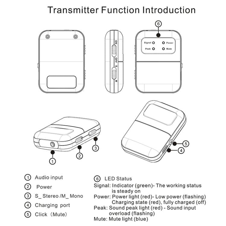 Sistema di monitoraggio in-ear wireless stereo M6S Trasmettitore e ricevitore 2.4G