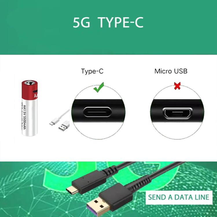 Batteria agli ioni di litio ricaricabile tramite USB AA da 5500 mAh e 1,5 V