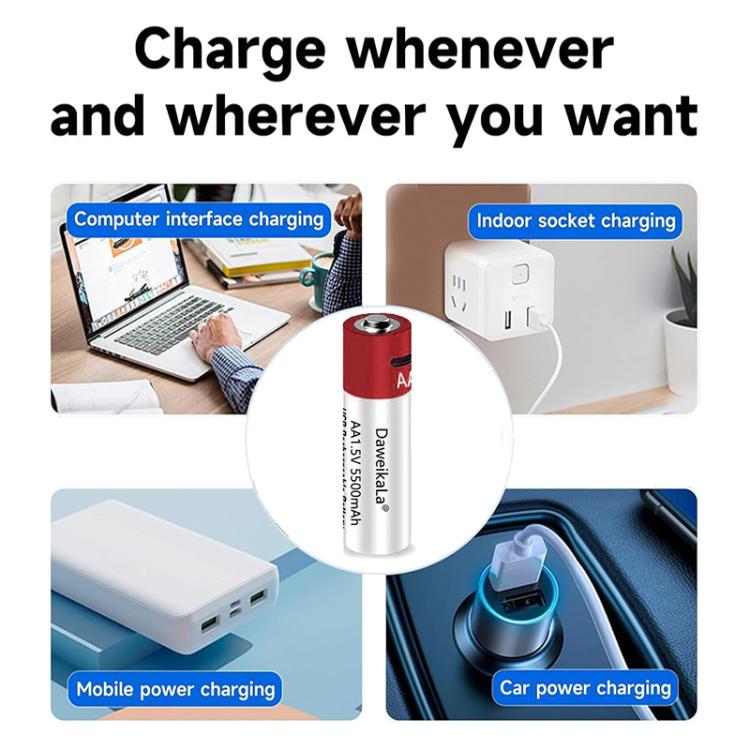 Batteria agli ioni di litio ricaricabile tramite USB AA da 5500 mAh e 1,5 V