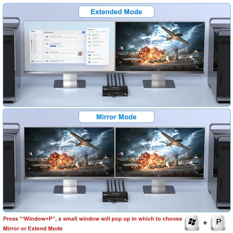 KC-KVM8202 Switch KVM doppio monitor USB3.0/HDMI a 2 porte 8K 60Hz, US Plug, EU Plug, UK Plug, AU Plug
