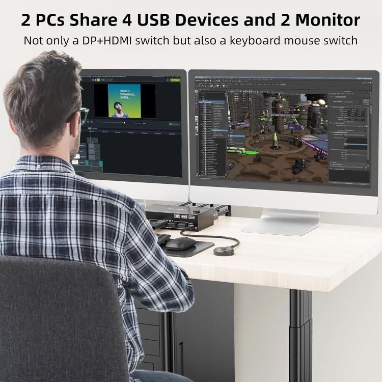 KC-KVM8202DH Switch KVM per doppio monitor HDMI e DP e USB3.0 8K 60Hz, US Plug, EU Plug, UK Plug, AU Plug