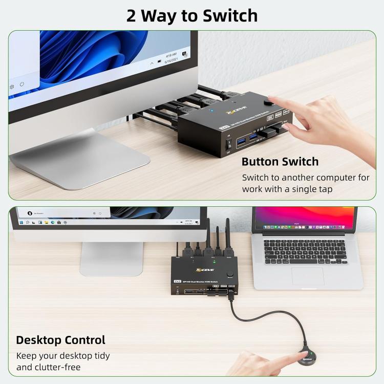 KC-KVM8202DH Switch KVM per doppio monitor HDMI e DP e USB3.0 8K 60Hz, US Plug, EU Plug, UK Plug, AU Plug