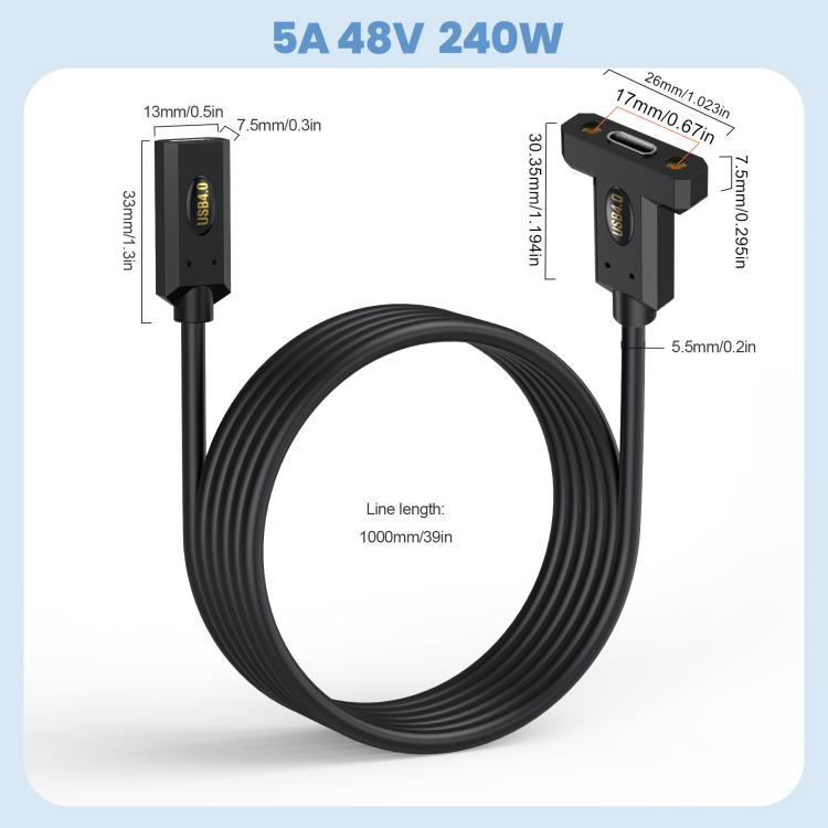 Cavo di estensione per pannello fisso con vite ad orecchio USB4 tipo C femmina a tipo C femmina, 0.3m, 0.6m, 1m, 1.8m