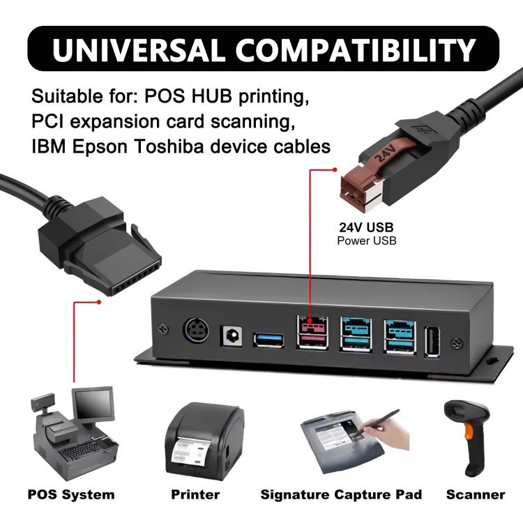 Cavo dati USB alimentato a 24 V a 8 pin per stampanti e sistemi POS, 1.8m