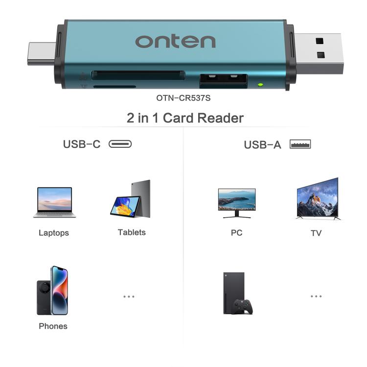 Onten OTN-CR537S 5 in 1 Type-C to USB with Micro SD/TF Card Reader, OTN-CR537S