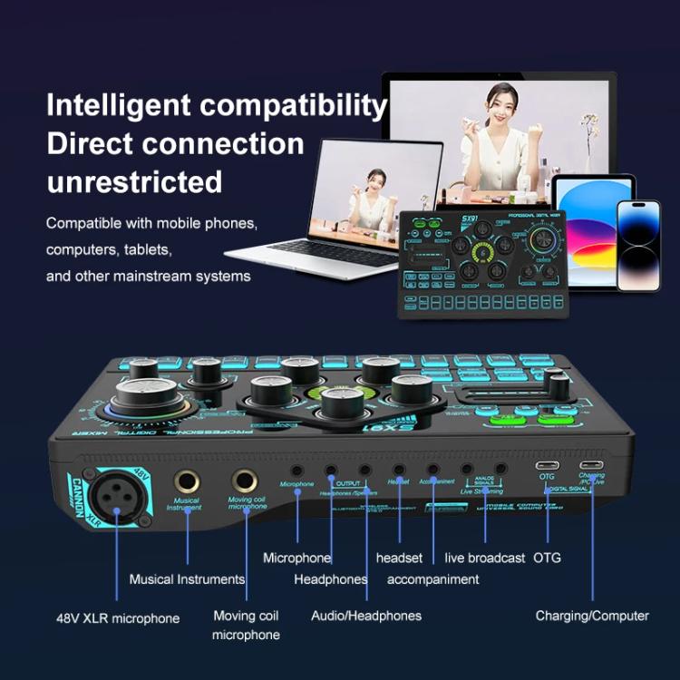 SX91 Multi-function Professional Mixer Mobile Phone Computer Live Streaming Sound Card, SX91