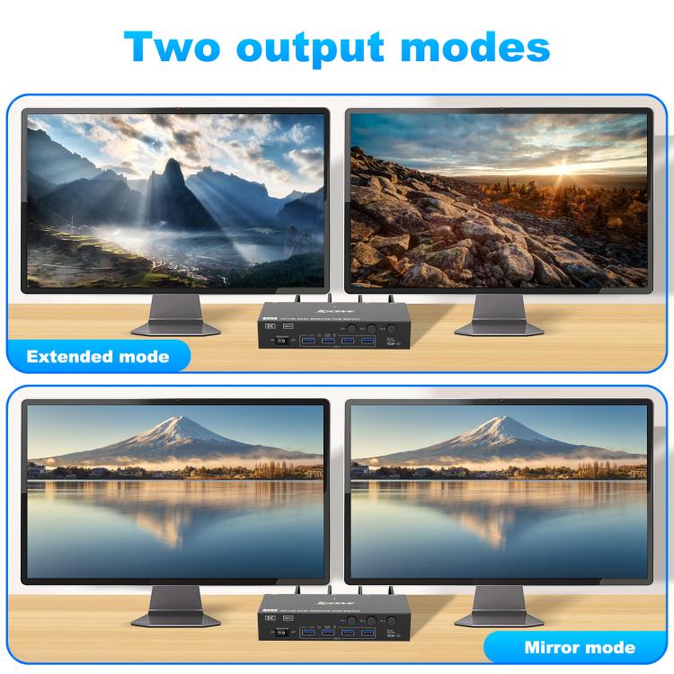 KCEVE KC-KVM302DH 8K 60Hz HDMI and DP and USB3.0 Dual Monitor KVM Switch, US Plug, EU Plug, UK Plug, AU Plug