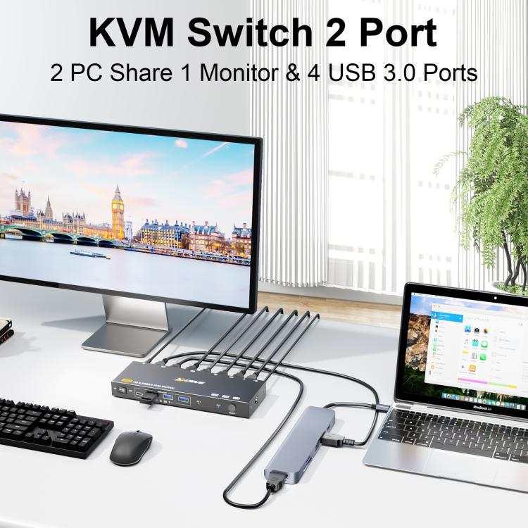KCEVE KC-KVM9201 8K 60Hz HDMI and USB3.0 Monitor KVM Switch, US Plug, EU Plug, UK Plug, AU Plug