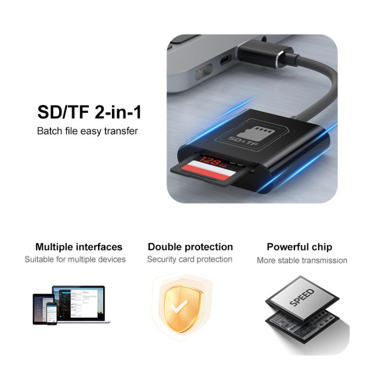 2 in 1 SD + TF Card Slot Reader, Type-C, USB+8 Pin
