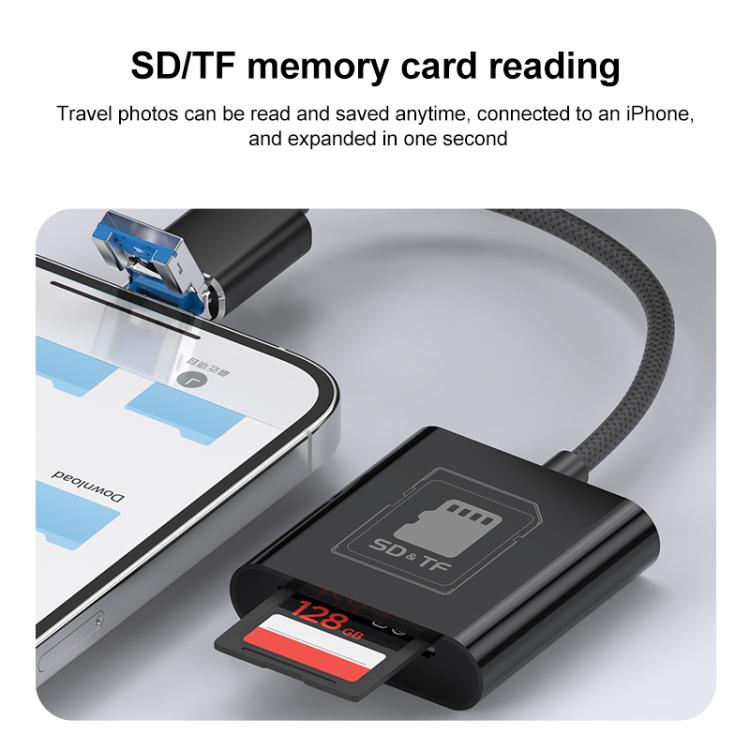 2 in 1 SD + TF Card Slot Reader, Type-C, USB+8 Pin